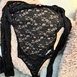 EDIKTED OPEN FRONT Black Lace Bodysuit